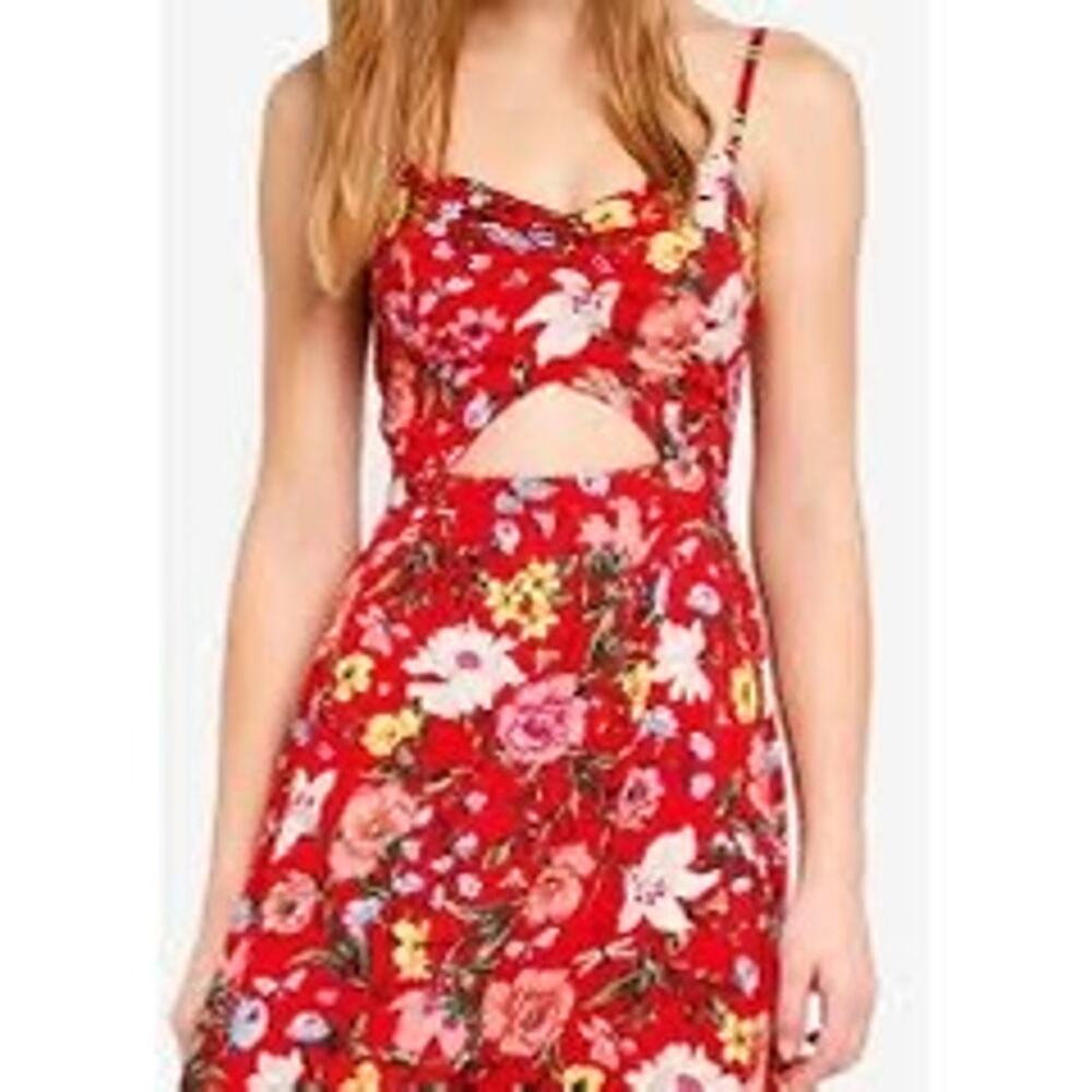 Hollister Red Floral Midi Dress - Small - Cottagecore Boho Strappy Sundress
